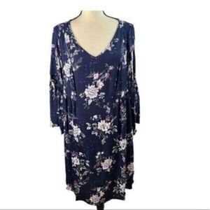 Ellos V-Neck Bell Sleeve Navy Blue Floral Dress Lightweight size 12 NWT NEW
